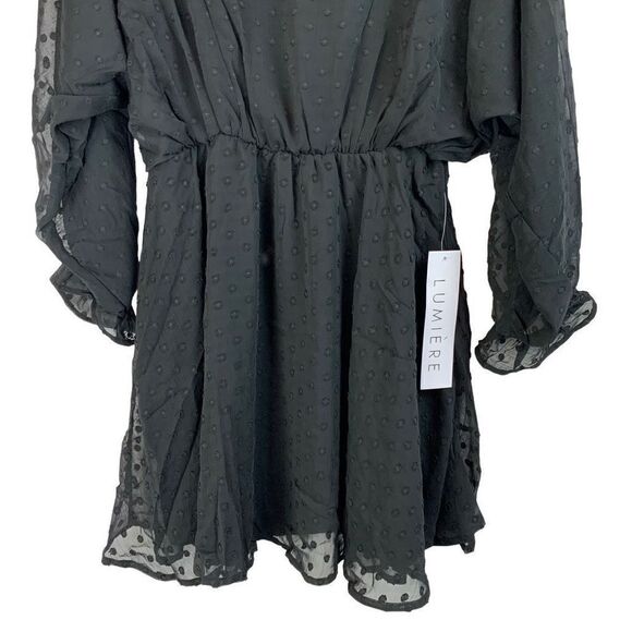 Urban Outfitters Lumière Swiss Dot Dolman Long Sleeve Mini Dress Black Size M Ne - Picture 4 of 15
